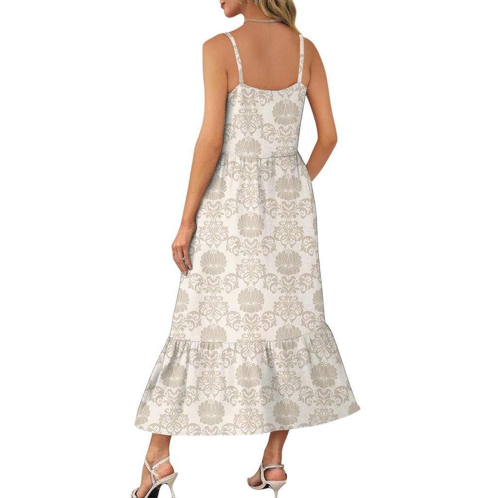 Kvinners Lang Strand Casual Elegant Spaghettistropp Maxi Kjole Søm Lavmælt Flytende Bohemsk Kjole