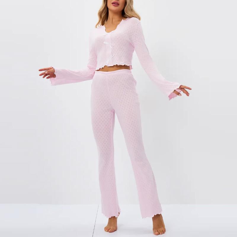 European and American Fashion High-end Long-sleeved Trousers, Exquisite Pajama Sets, Knitted and Comfortable Loungewear