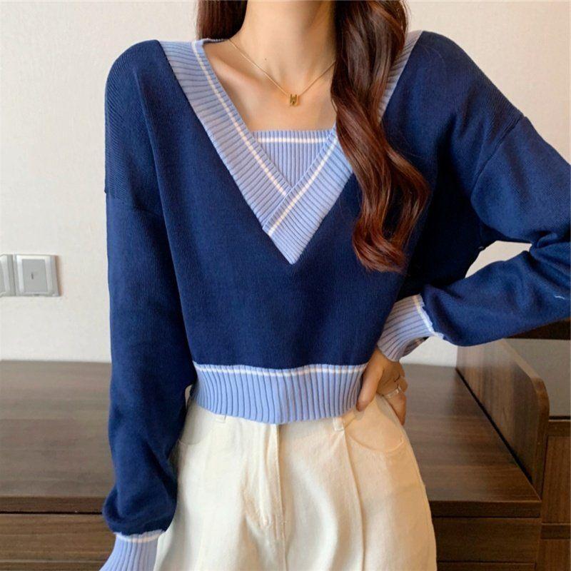 Elegant Knitted V Neck Pullover Sweater Women's Autumn and Winter Fashion Loose Outer Bottoming Shirt 2025 New Casual Simple Short Tops Clothing