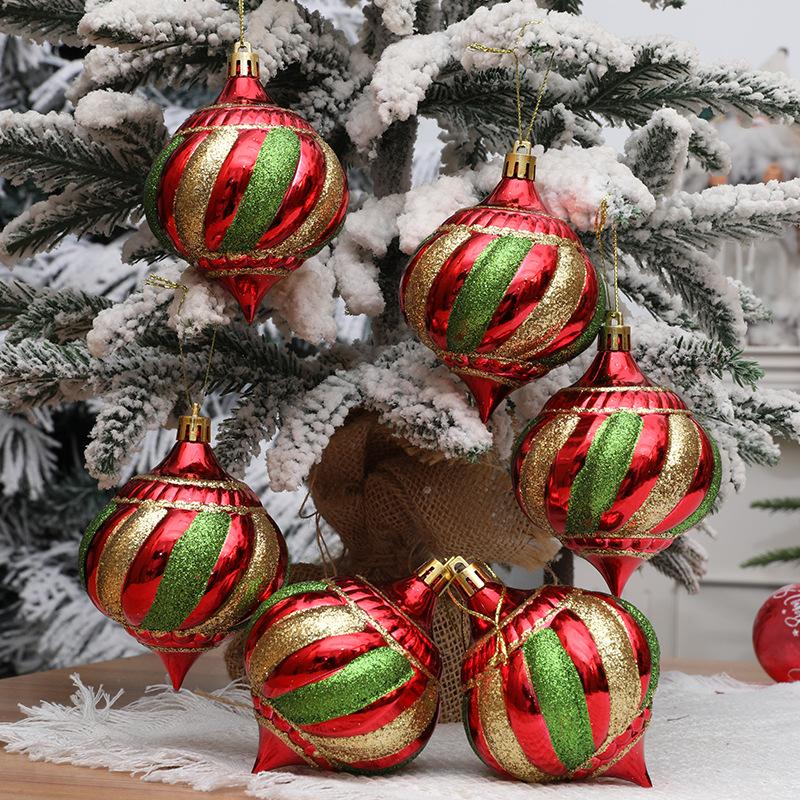 6Pcs Christmas Decoration Onion Shape Ball Christmas Tree Hanging Spiral Cone Ball Ornament