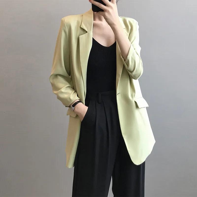 Chiffon Suit Coat Female's Summer Korean Loose White Thin Long Blazers Jacket Solid Color Sunscreen Shirt Female Blazer