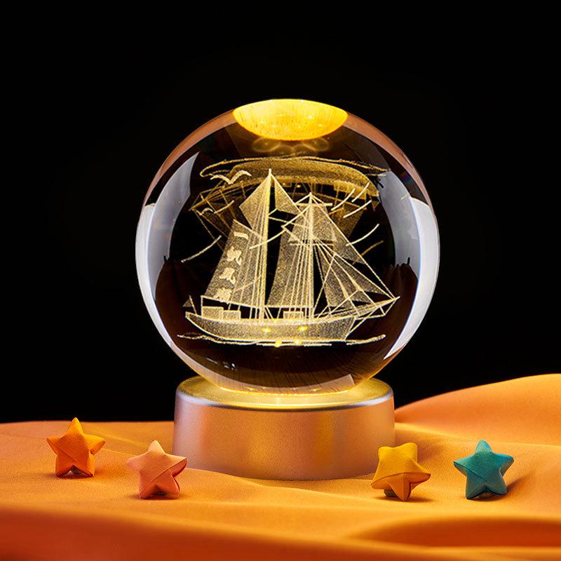 Glowing Crystal Ball 3D Engraved Night Light - Creative Gift & Ornament