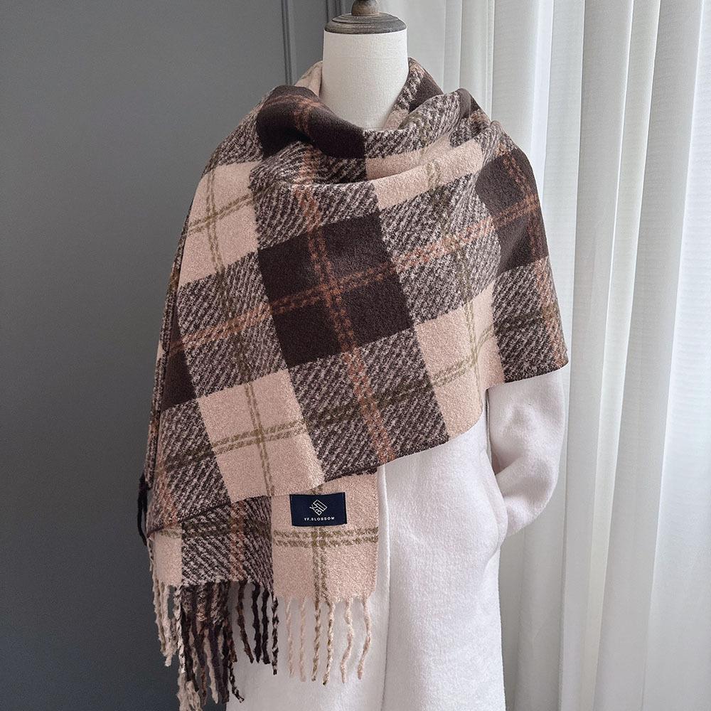 Farbiges Karomuster Quadrat Quaste Imitation Kaschmir Schal Damen Winter Warm Mode Außen Schal Schal