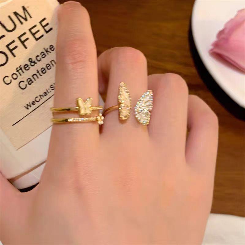 Dripping Butterfly Double Ring Female Niche Design Advanced Sense Index Finger Ring Tide Fashion Personality Open Ring