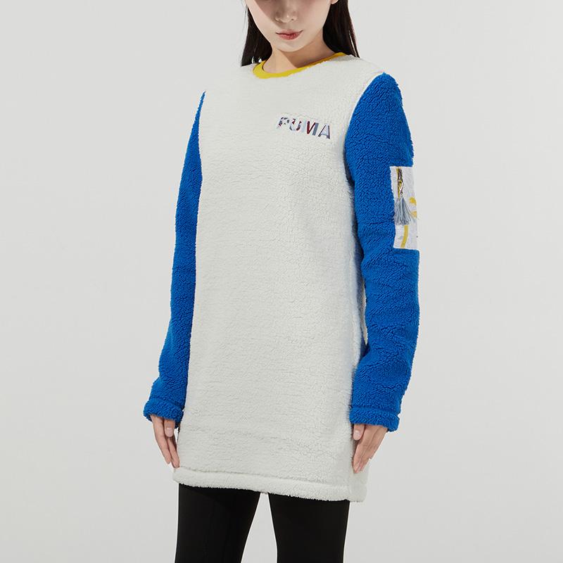 Puma Paisley W Sherpa Dress Casual Imitation Lamb Wool Long Sleeve Dress Light Gray Women dress 534986-05