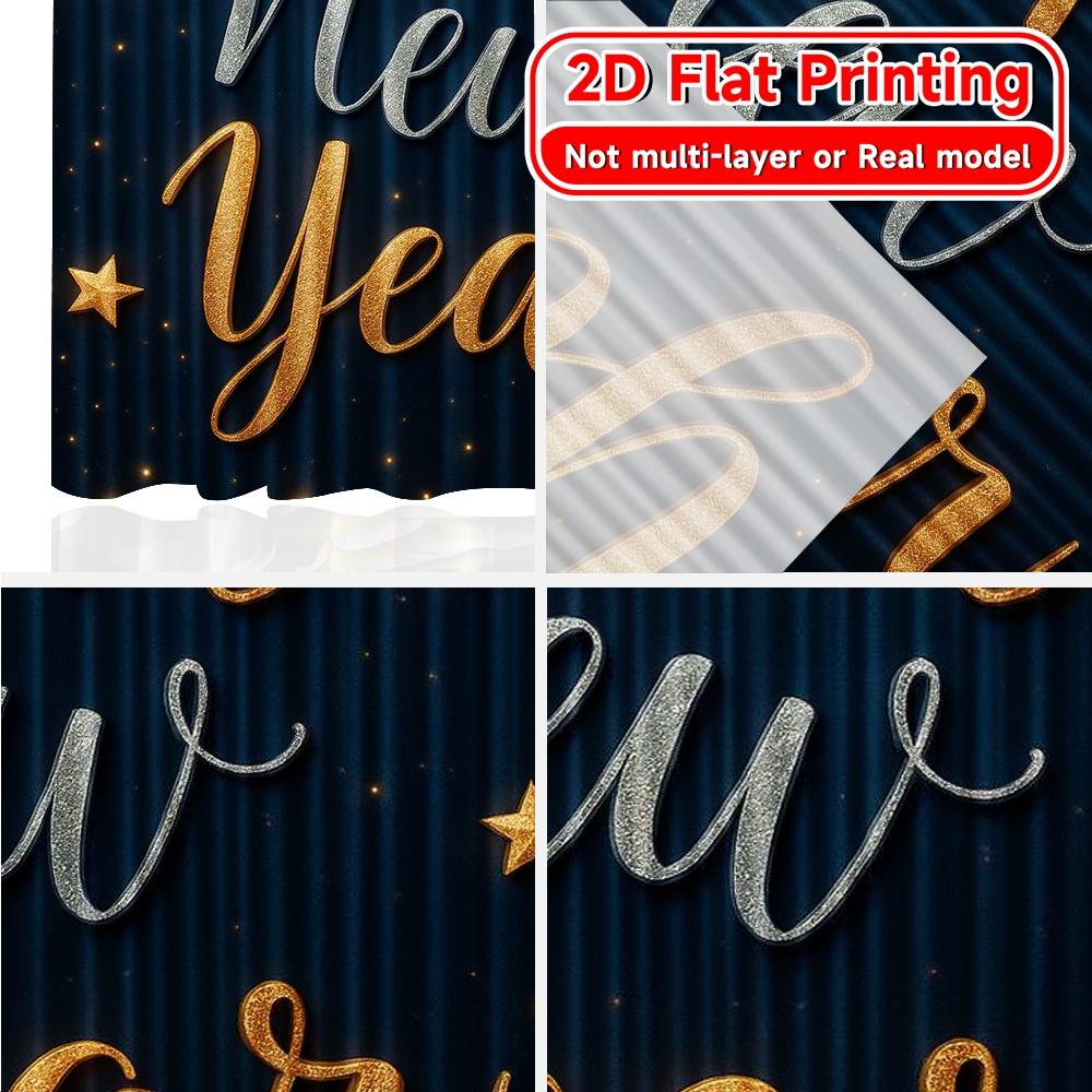 2D Flat Printing  2pcs New Year Stars Chic Curtain Cloth Machine Washable Fabric Curtains Festive for Grey   Semi-Transparent