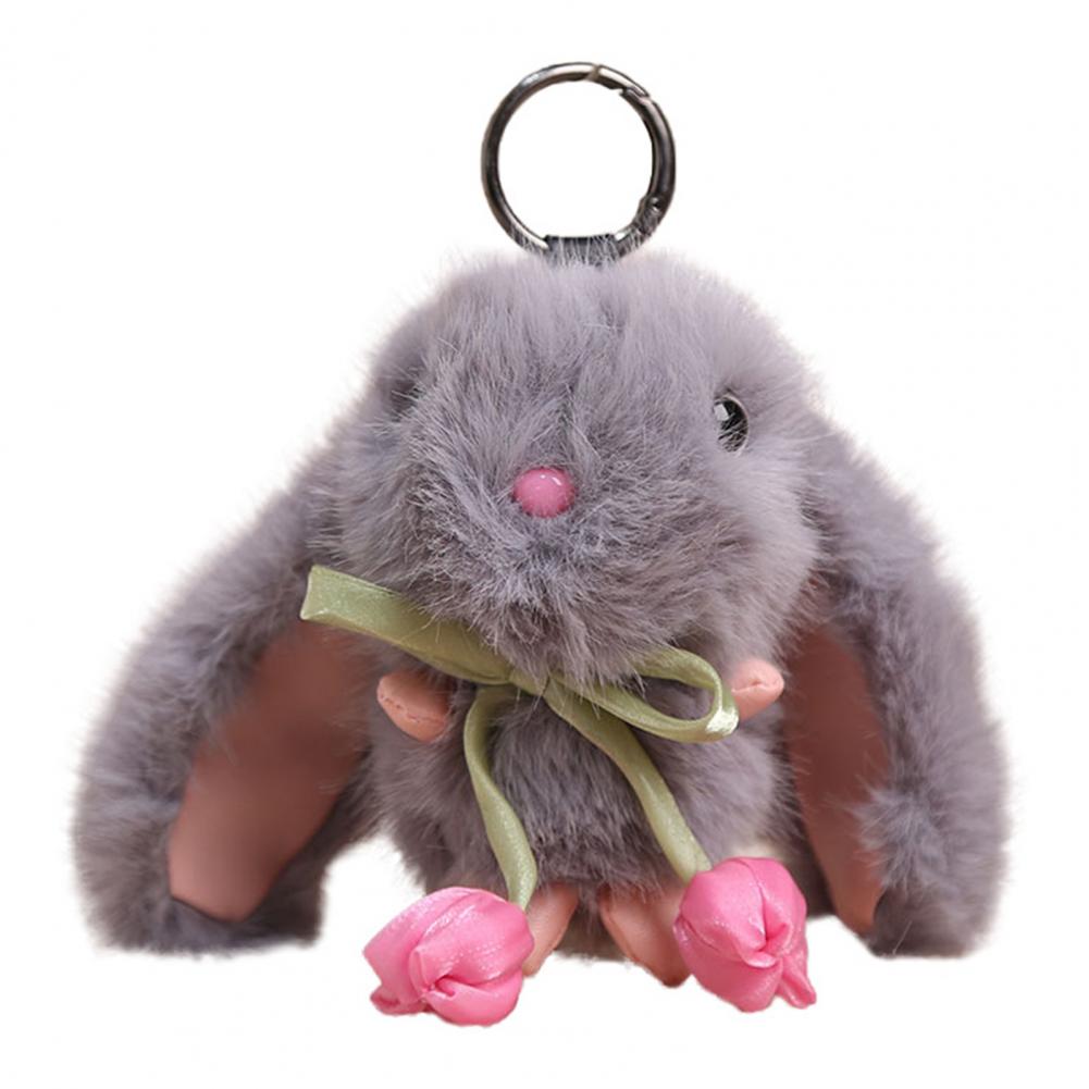 Lop-Eared Rabbit Charm Tulip Lop-Eared Rabbit Plush Keychain Soft Skin-Friendly Bunny Pendant With Ribbon Bow Cute Bag Charm