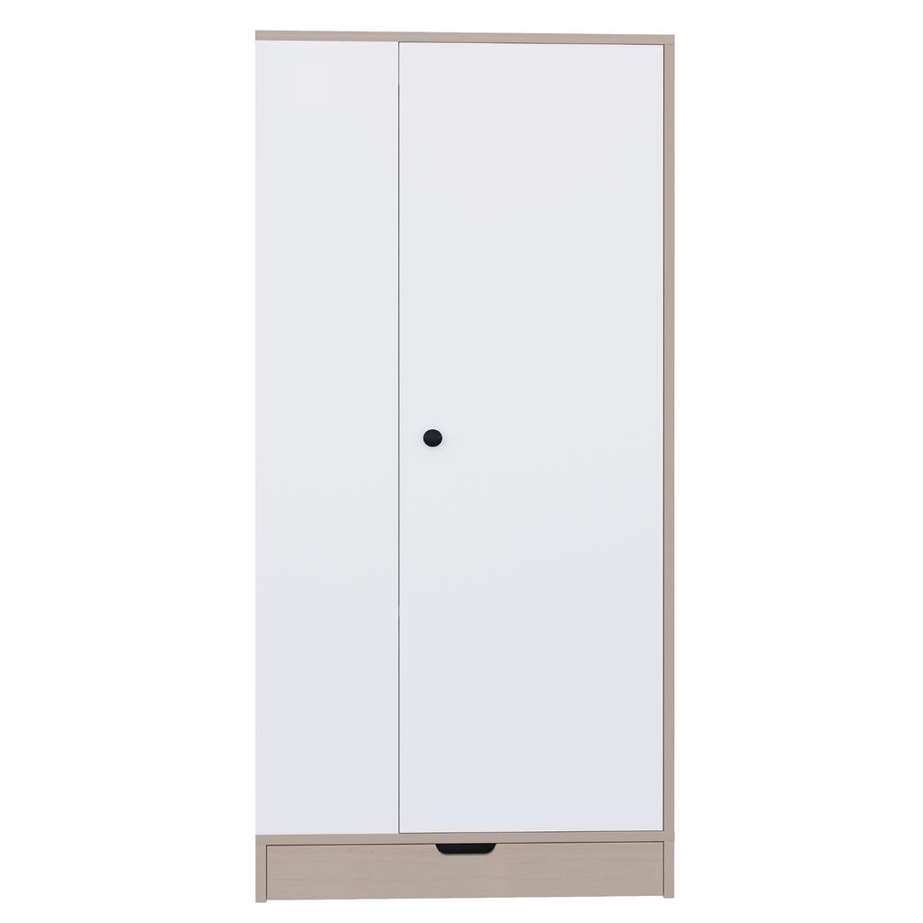 Wardrobe 70*40*170cm, Single-Door Design, with Shelves and Drawers, Natural Wood Color + White (Old SKU: LDB00308AAN)