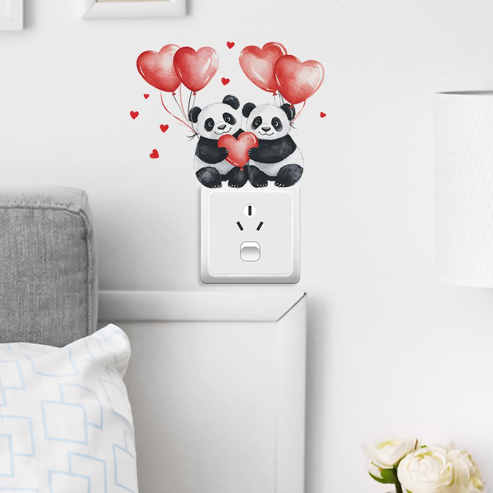 Heart Balloon Red Panda Switch Sticker Self-Adhesive Removable Wall Sticker Bedroom Hallway Dorm Home Decor