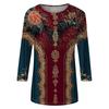 Trendy Vintage 3/4 Sleeve Top For Women,Ladies Casual Three Quarter Sleeve Round Collar Printed T-Shirt Blouse