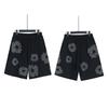 Men Women Streetwear Oversized Denim Shorts With Cotton Puff Floral Print Loose Fit Short Pants