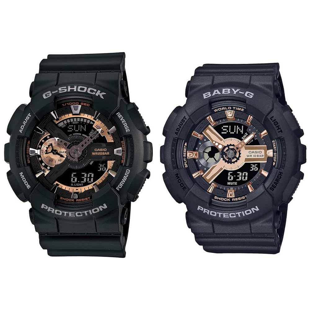 Casio G-Shock Baby-G Pair Watch Digital Analog Rose Gold Black 20ATM Water Resistant GA-110RG-1ABA-110XRG-1A