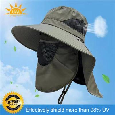 Unisex Sun Hat with Face Front Cover Face Neck Protection Hollow Mesh Windproof Fixed Strap Anti-UV Foldable Sunscreen Breathable Outdoor Cap