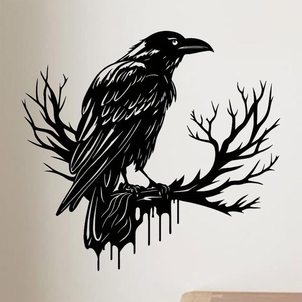 Artistic Crow And Tree Wall Decor Made Of Iron Perfect For Living Room Bedroom And Dining Room With Gothic Style