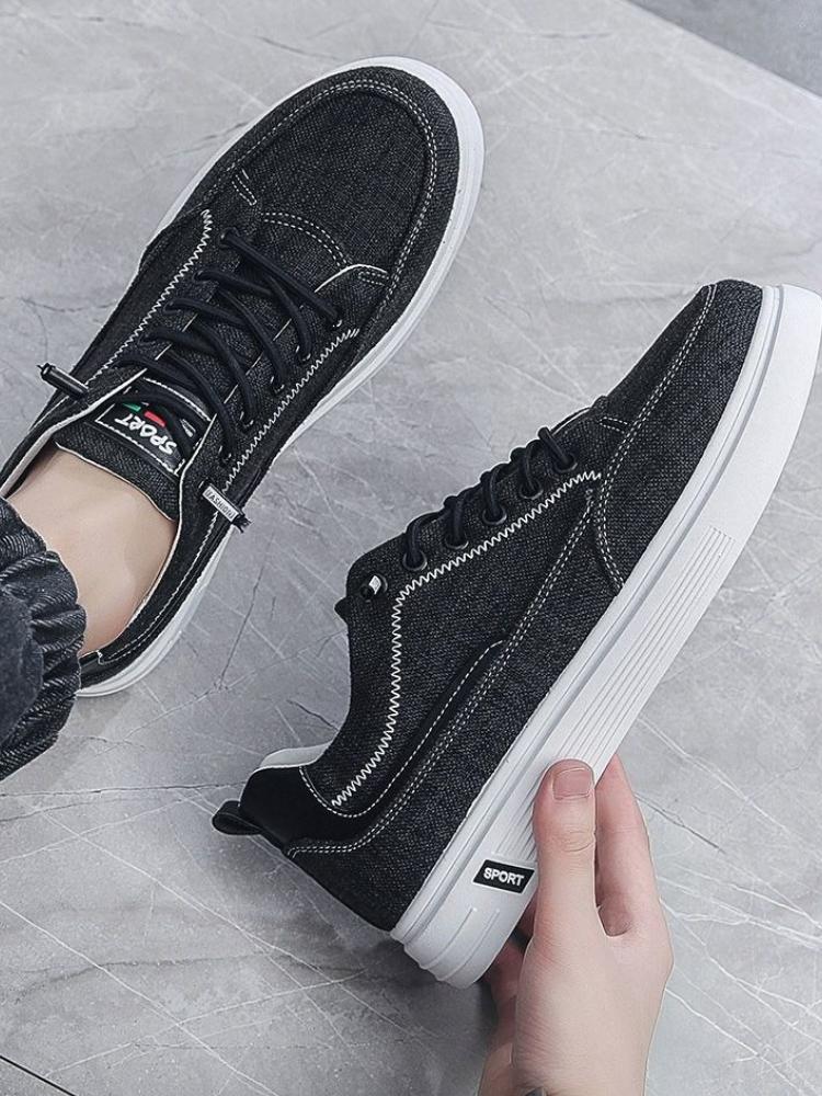 Fashion Canvas Male Shoe Black With Laces Spring Autumn Sneakers Young Students Hiking Retro Comfortable Work Adults Men's Casual Shoes