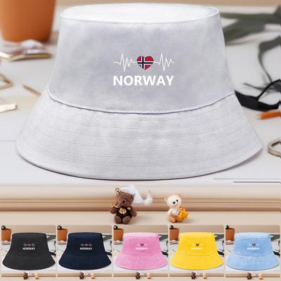 Bucket Hat With Norway Flag Print , Heart Wave Women's Cap Summer Unisex Candy Color Beach Hat