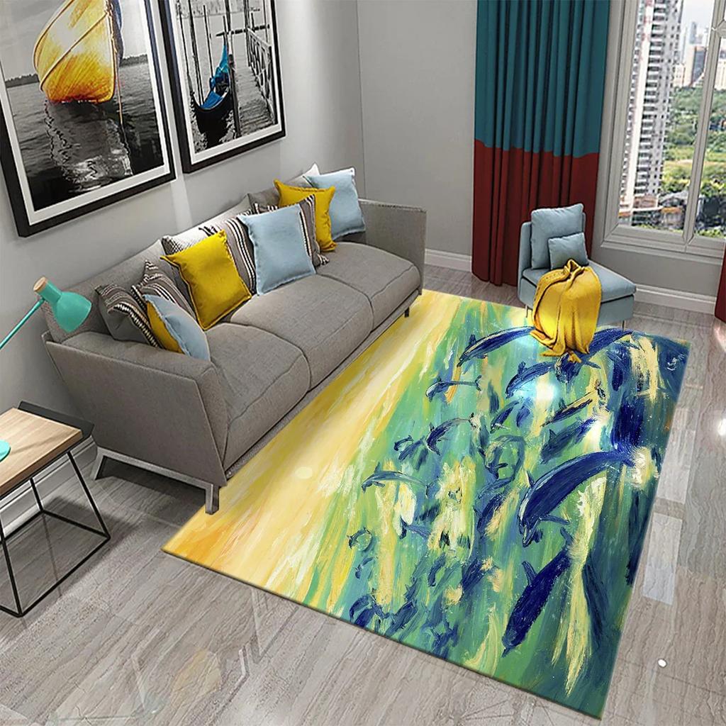 3D Dolphin Abstract Art Carpet for Kitchen Mat Entrance Doormat Bedroom Floor Decor Living Room Carpet Bathroom Anti-slip Rugs