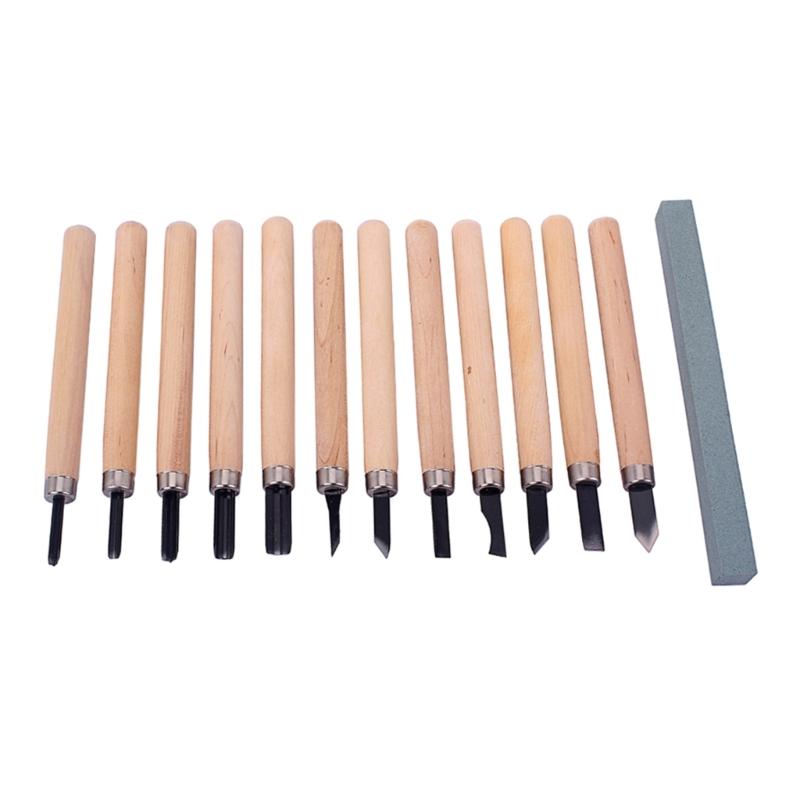 12Pcs Wood Carving Tools Set with Chisels,Gouges,Scrapers,V Parting,Relief Tools