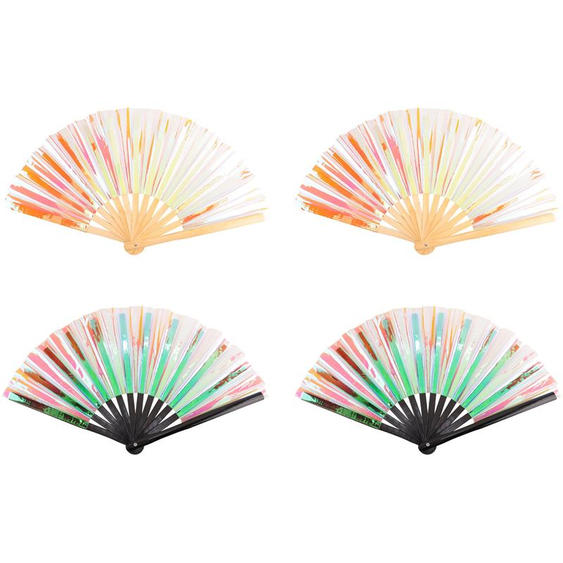 Good-4Pcs Bamboo Folding Hand Fan For Burlesque Music Festival Women Men Rainbow Pride