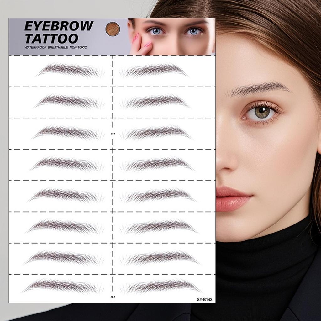 In Stock: 6D Waterproof Eyebrow Tattoo Stickers - Black/Brown Microblading Simulation