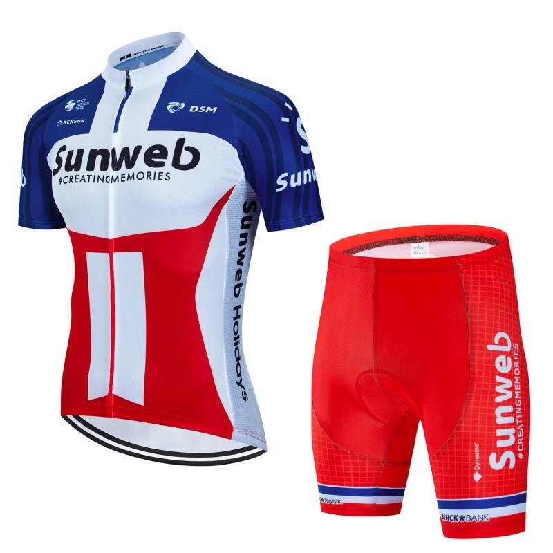 Mens Short Sleeve Cycling Jersey Set Sunweb Team Edition Mountain Road Bike Moisture Wicking