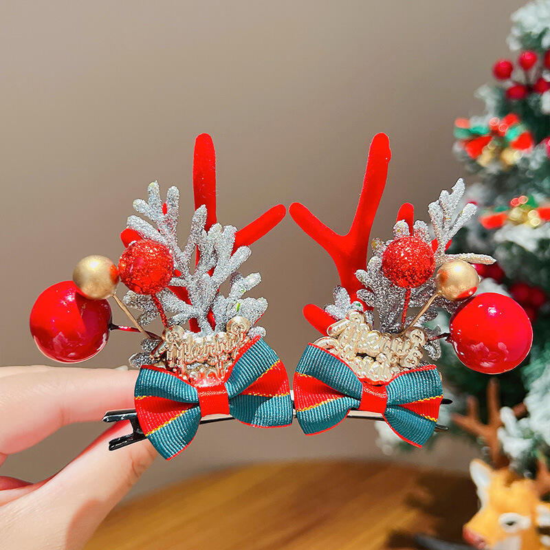 1pair Christmas Red Antler Hair Clip Accessories for Kids Side Hair Clip for Children's Hair