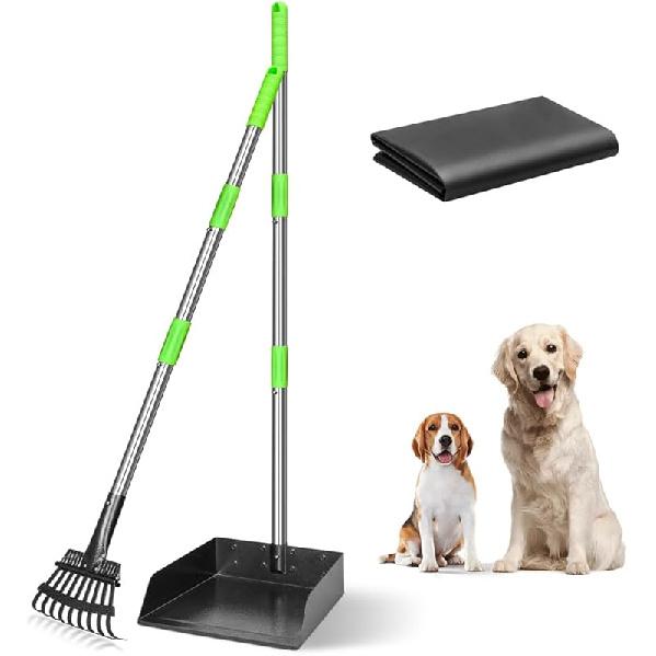 TOOGE Larger Pooper Scooper, Dog Pooper Scooper for Large Medium Small Dogs Heavy Duty Long Handle Metal Tray Rake Shovel Set for Yard Grass
