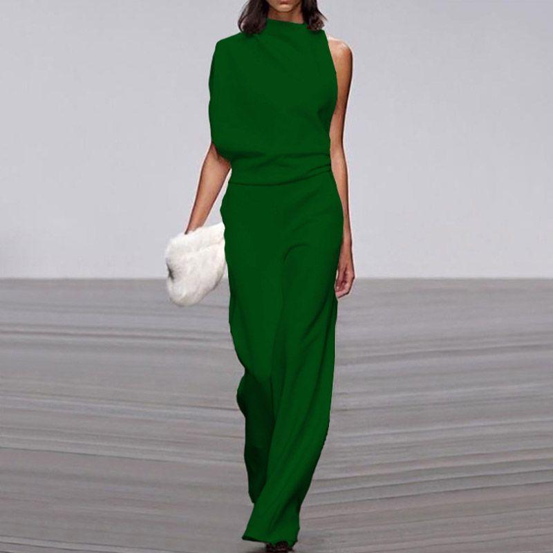 

Комбинезон с широкими штанинами на одно плечо с высоким воротником-стойкой Комбинезон с широкими штанинами на одно плечо с каскадным воротником Blue L