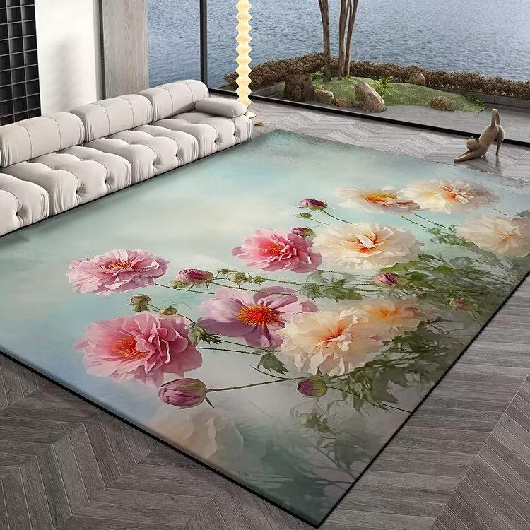 Modern Carpet Living Room 3D Flower Pattern Print Floor Mat Large  Bedroom Cloakroom Non-slip Rug Sofa Coffee Table Mat Washable
