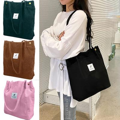 Damen Cord Einkaufs-Schultertaschen Wiederverwendbare Casual Outdoor Party Tote 2023 Neue Damentasche Handtaschen mit Knopf Öko-Organizer