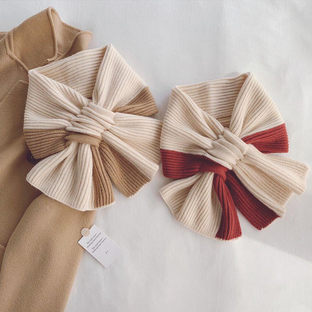 

Warm Vintage Winter Bow Cross Patchwork Color Neck Wrap Women Knitted Scarf Korean Style Shawl black