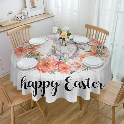 Easter Bunny Watercolor Flower Round Table Cloth Festival Dining Waterproof Tablecloth Table Cover For Wedding Party Decor