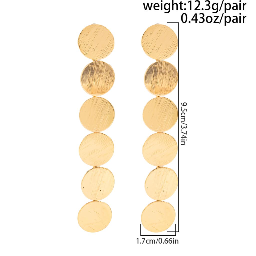 SHIXIN Elegant Metal Sequins Long Drop Earrings for Women Minimalist Geometry Round Hanging Pendant Earring Fashion Jewelry Gift