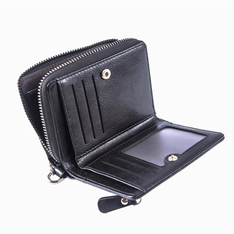 Herren Leder Geldbörse Kurz Reißverschluss Münzbörse Vintage RFID-Blockierend Zweifach gefaltete Geldbörse mit Kartenhalter Foto Fach Ketten Geldbörse Männliche Clutch Geldbörse