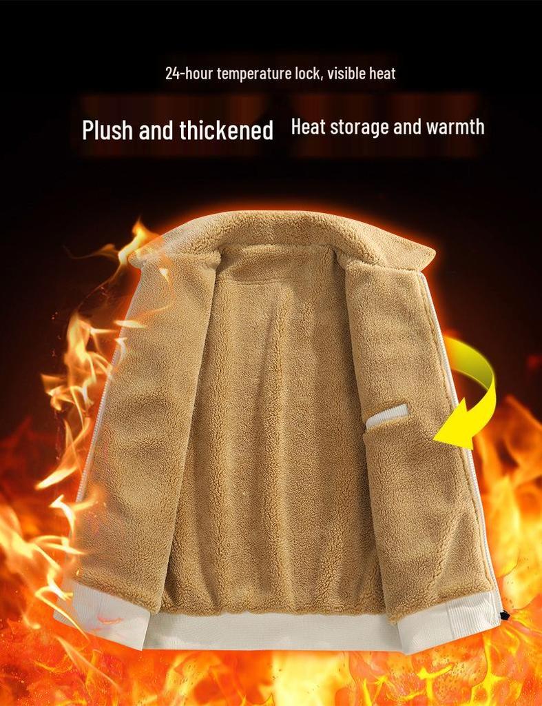 Men's Thick Corduroy Jacket with Fleece Lining - Long Sleeve Warm Cotton Outerwear