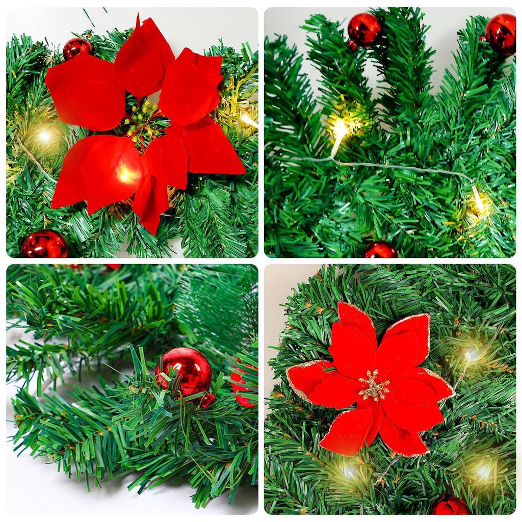 Christmas Luminous Vine Wreath with Pine Needles & Balls for Windows & Doors