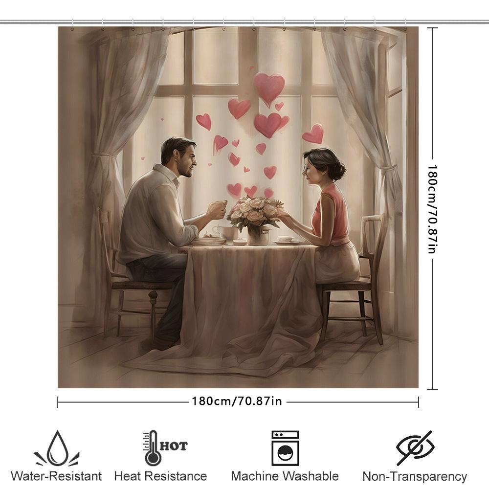 Romantic Couple Waterproof Shower Curtain for Bathroom, Warm Home Decoration, Ideal Gift for Valentine's Day