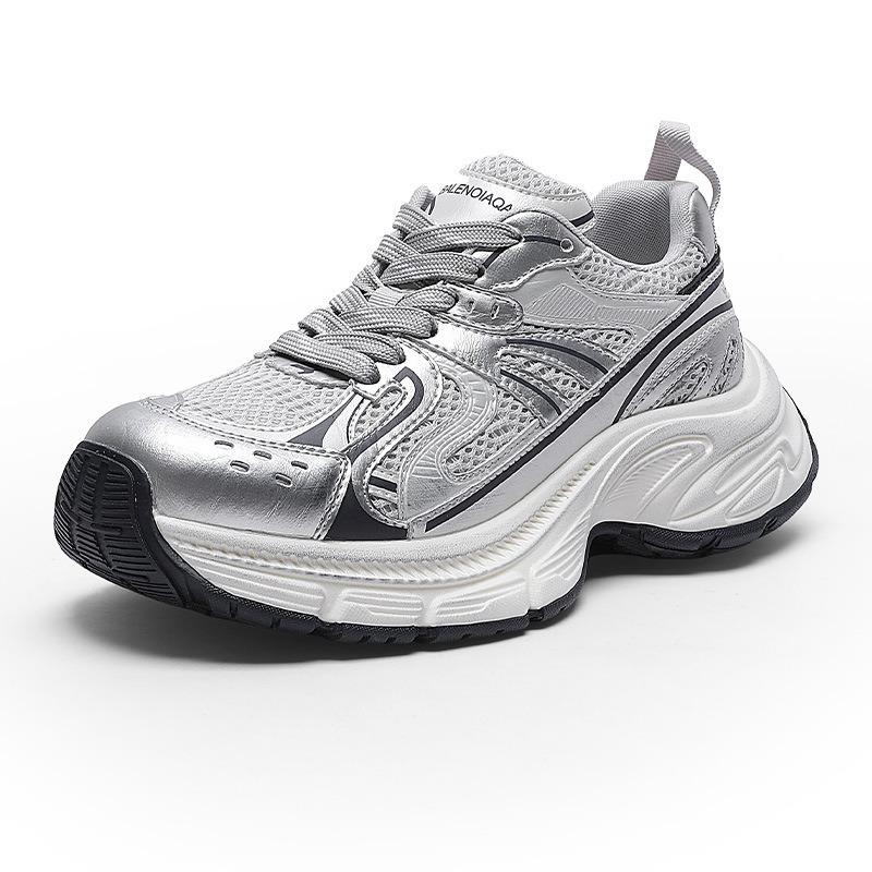 

Silver dad shoes women s spring new thick-soled heightening non-slip sneakers leather breathable casual jogging shoes 40
