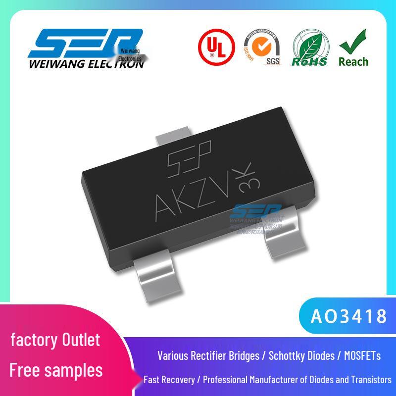 SEP AO3418 Surface Mount N-Channel MOS Transistor, Screen Printing AKZV3K, SOT-23, 3.8A, 30V