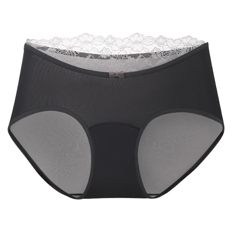 

Ladies Summer Lace Cool Feeling Ice Silk Pure Cotton 10A Antibacterial Crotch Breathable Hip Wrap Waist Triangle Briefs XL/XXL темно-сірий