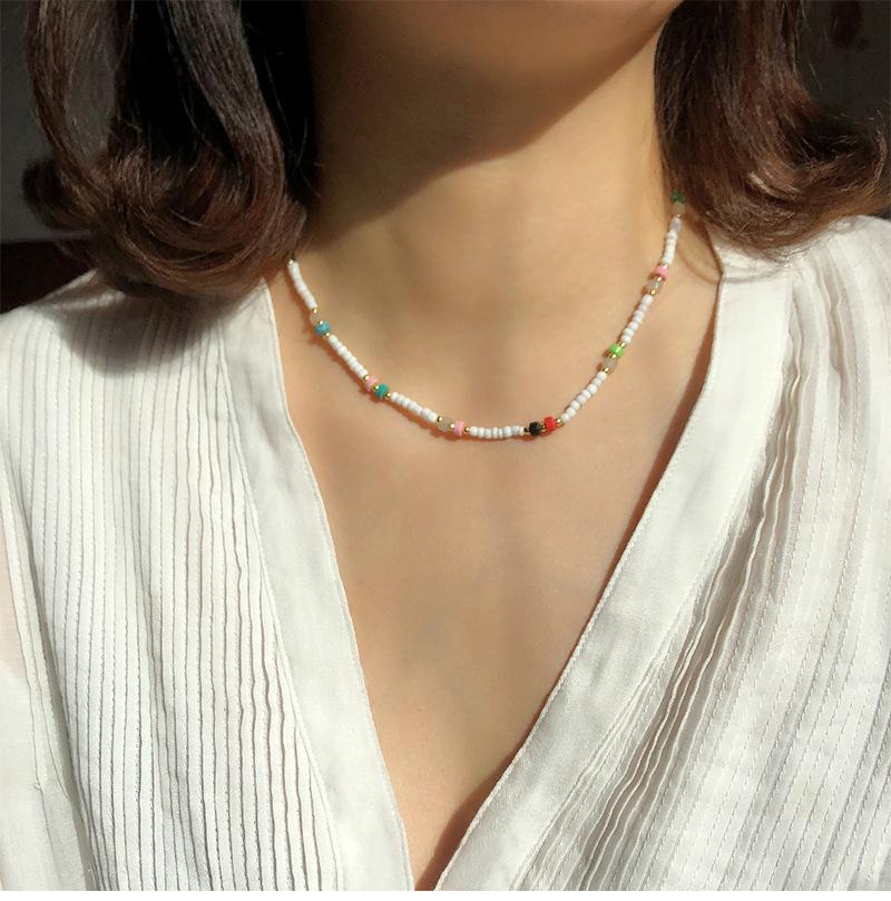 Handmade Beaded Necklace Versatile Women's Colorful Agate Multiple Layered Collar Chains