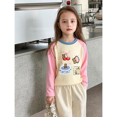 27Home Brand Export Children's Clothing Spring New Arrivals Korean Style Girls' Pure Cotton Base Shirt Children's Cartoon Long-Sleeve T-Shirt