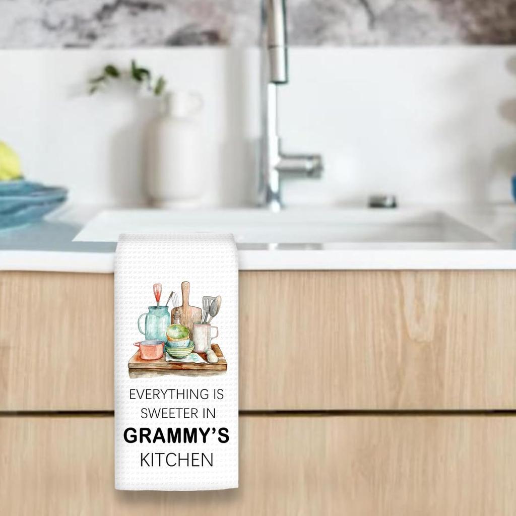 Grammy Gifts for Grandma Kitchen Towels -Gifts for Grammys Mothers Day Hand Towels, Sweeter in Grammy's Kitchen Decorative Dish Tea Towel, Grammys