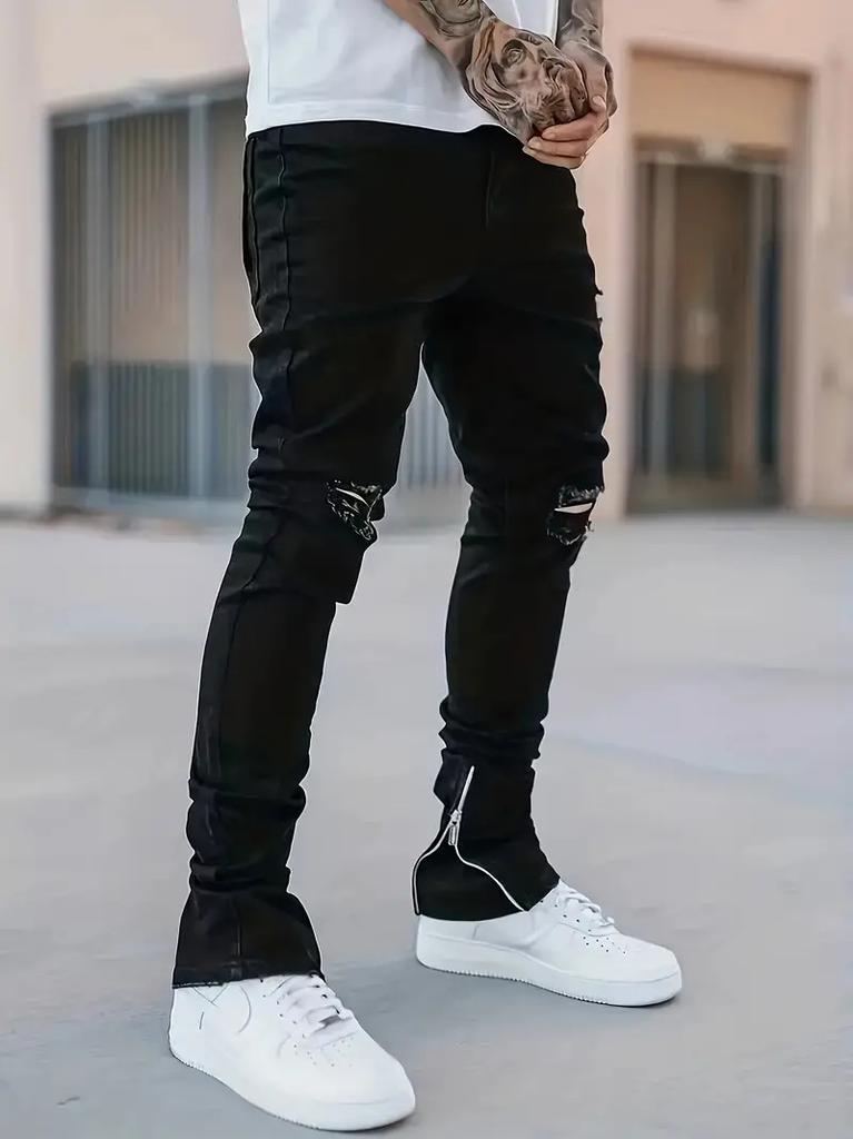 Fußoffener Reißverschluss Hohe Qualität 4 Farben Wasser-Ripped Jeans Herren Gerade Hosen