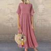 2025 Polka Dot Dress Summer New Round Neck Short Sleeved Large Swing Skirt Loose Slimming Long Skirt Women's Clothing