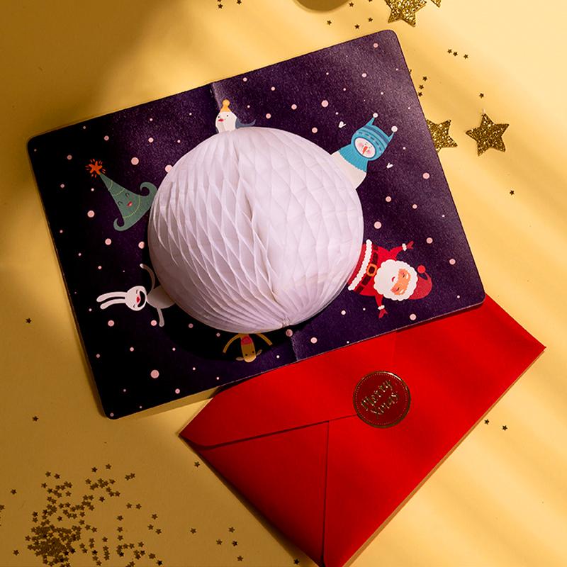 1PC Honeycomb Paper Greeting Cartoon Stereoscopic Party Invitations Lovely 3D Creative Christmas Card Blessing