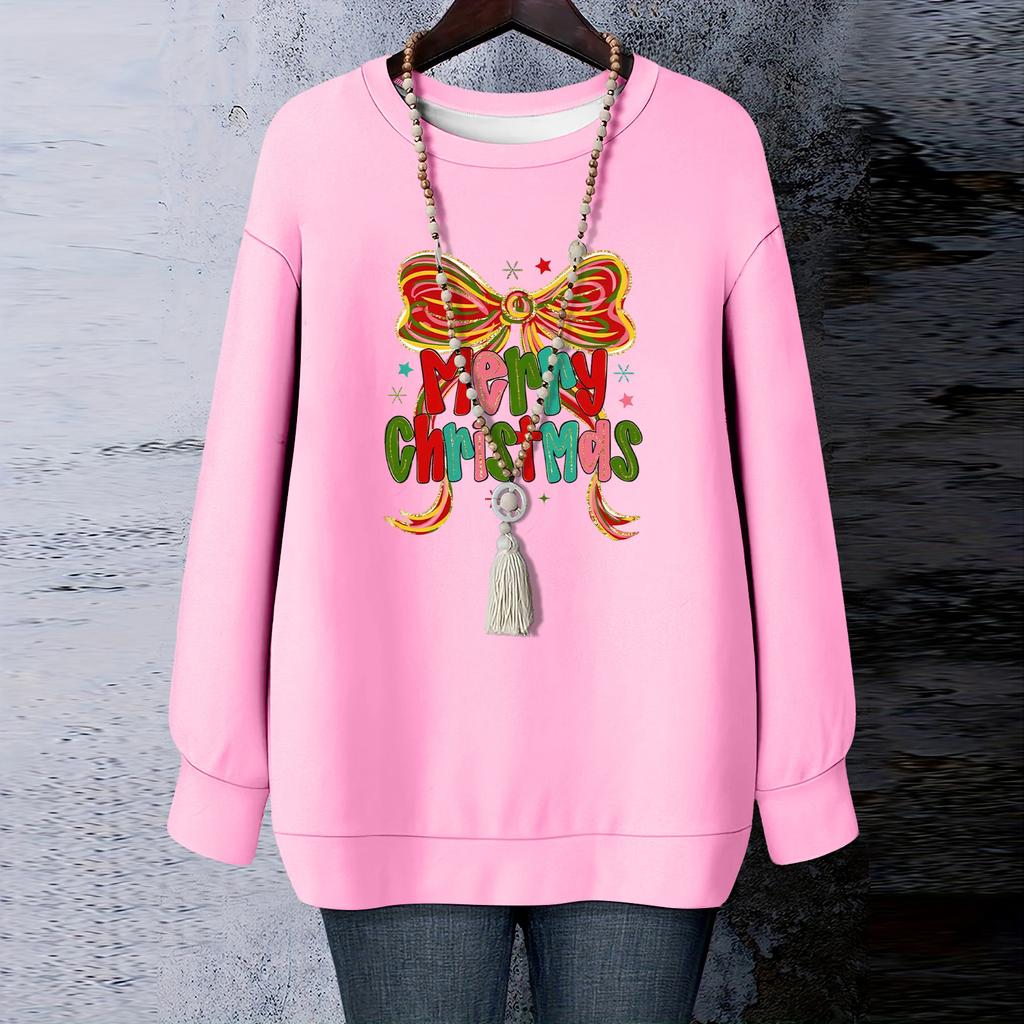 Ladies' Christmas Printed Round Neck Long Sleeved T-shirt Sweatshirt Top