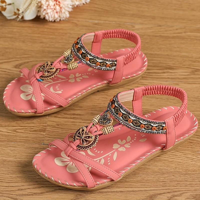 Módní dámské sandály bohémského stylu dámské ploché sandály léto 2025 Sandalias De Mujer Nové letní boty žena letní obuv dámská