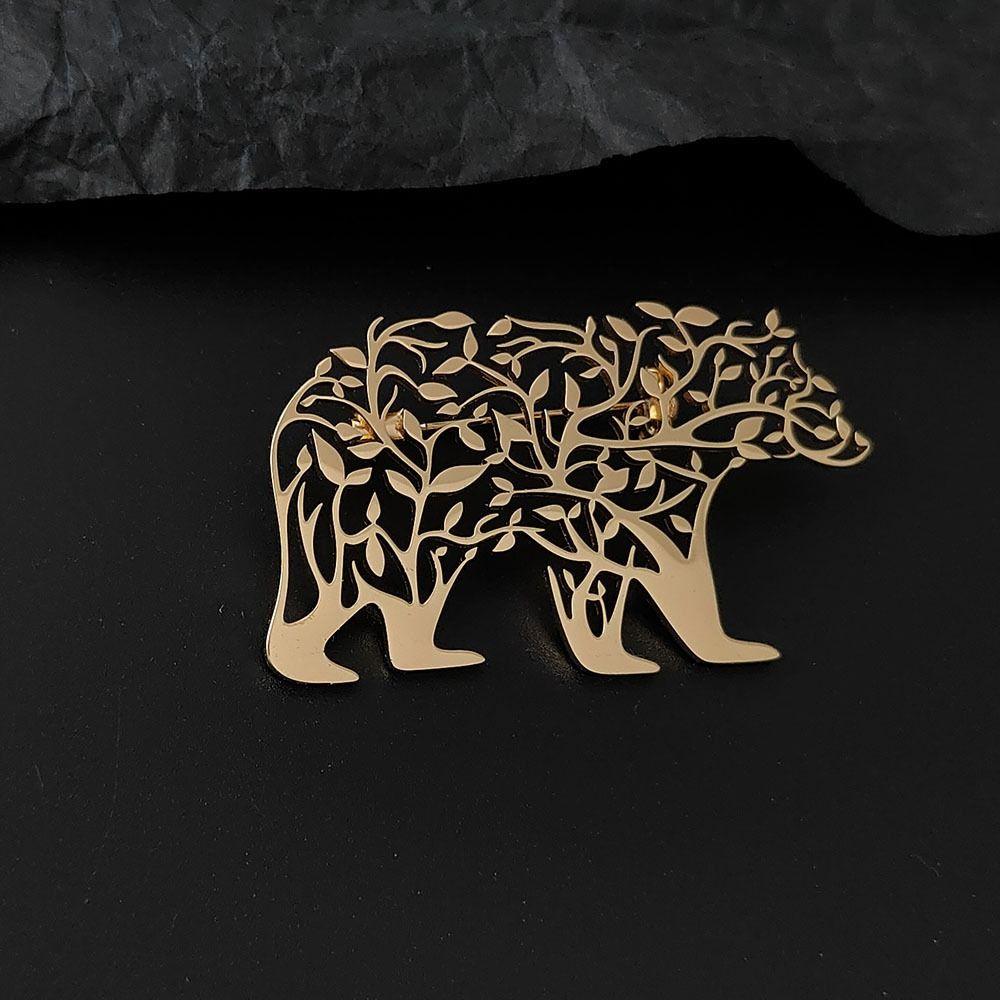 Punk Style Stainless Steel Brooch Plated Corsage Pin Trendy Polar Bear Brooch  Clothes Accessories