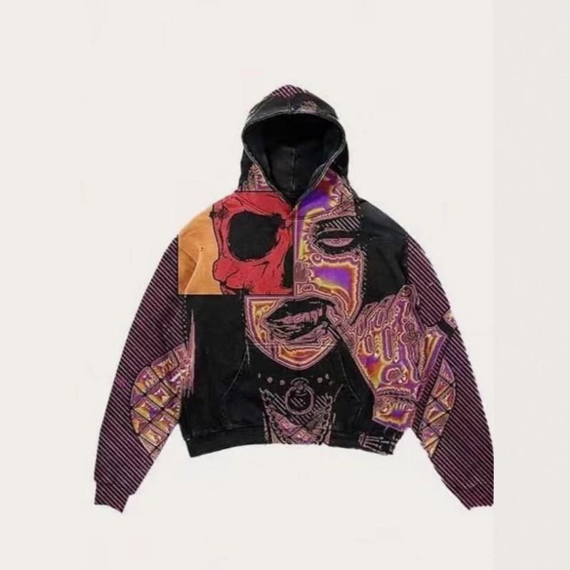 Womens Dark Skull Print Hoodie Long Sleeve Loose Streetwear